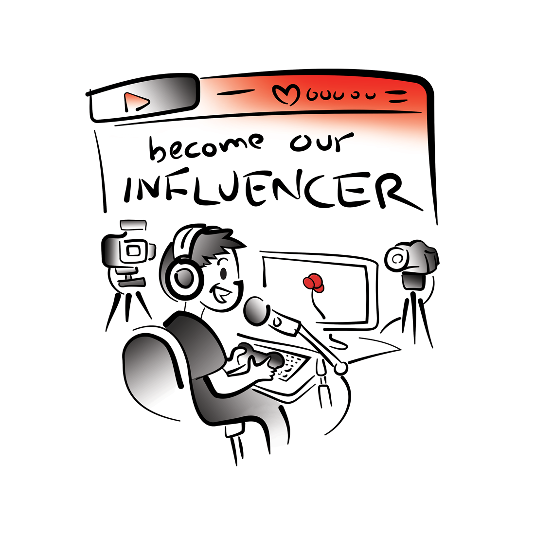 Become our influencer — a creator streaming with cameras and a microphone